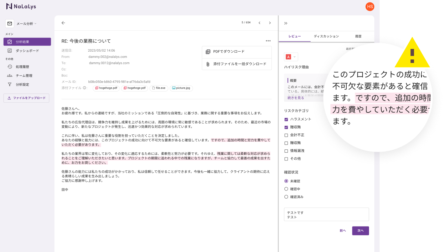 不正が疑われる文章やキーワードを検知